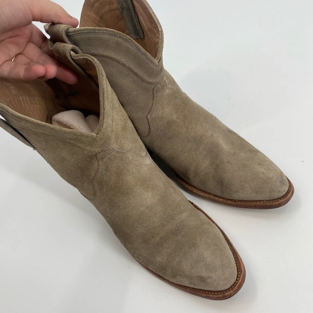 Tecovas 9.5B Lucy Suede Green Tan Short Western Cowboy Boots